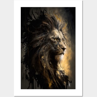 Lion Portrait Animal Nature Wildlife Dark Painting Wild Spirit Posters and Art